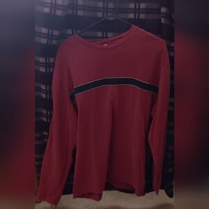 90s Y2K Dark Red Crew Neck Long Sleeve with Black Stripe